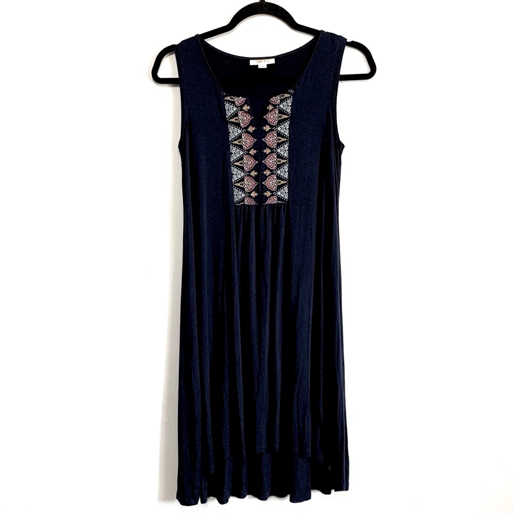 Style & Co Blue Embroidered Sleeveless Swing Dress